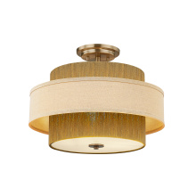 Justice Design Group (Yellow) FAB-9021-CREM-BRSS - Narberth 18" 3-Light Layered Fabric and Natural Rope Semi-Flush